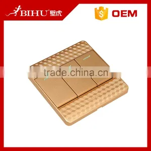 Famous Brand BIHU Golden Color PC Material 3 Gang 2 Way Light Switch for Sale thumbnail-3
