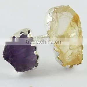Rough Stone !! Ctrine & Amethyst !! Silver Gold Plated Ring, Handmade Silver Jewelry, Silver Jewelry thumbnail-2