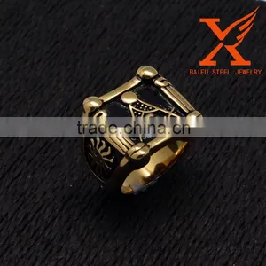 IN Stock Mens Masonic Ring Stainless Steel Classic Vintage Master 14K Black Gold Biker Rings Most Popular thumbnail-1