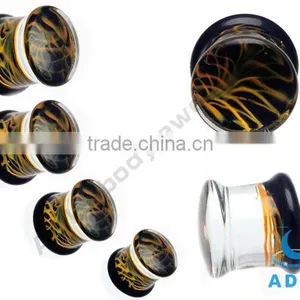 Lines Bottom 10mm Glass Ear Expander Plug Pyrex Glass Earring Jewelry thumbnail-5