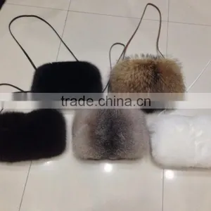Stylish Raccoon Fur Handbag Silver Fox Fur Hand Warmer Animal Fur Purse And Wrist Warmer thumbnail-3