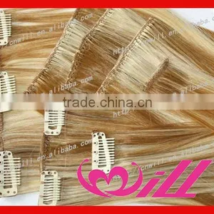 Remy Clip in Human Hair Extensions Brazilian Human Hair Extensions Black Blonde Hair thumbnail-1