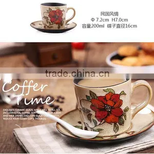 Jingdezhen Hand Drawing Latte Machiatto Coffee Cup With Plate and Spoon Supplier's Choice thumbnail-5