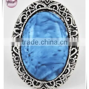 Burnished Silver Tone / Blue Acrylic / Adjustable Ring thumbnail-1