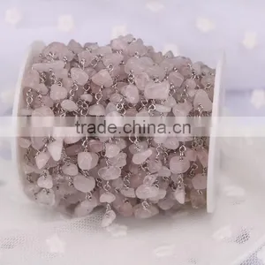Natural Fluorite Cabochon Beaded Rosary Chains Silver Plated Clip Bead Links Wire Wrapped Chain thumbnail-3