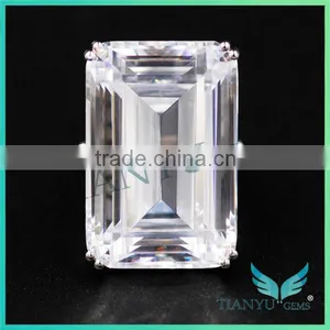925 Sterling Silver Rectangle Emerald Cubic Zirconia Party Ring thumbnail-1