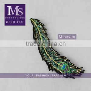 Good Looking Green Color Applique Embroidery Design Patch Peacock Feathers Decoration Garment thumbnail-1