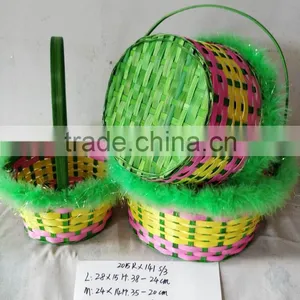 Easter/Spring Bamboo Basket Lined With Colorful Feather thumbnail-2
