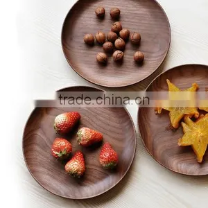High Quality Food Safe Black Walnut Serving Tray Customerization Wooden Round Plate OEM New Design Wood Round Tray for Food FDA thumbnail-1