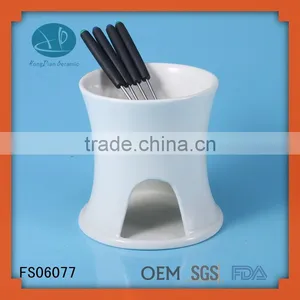 White Ceramic Chocolate Fondue With Logo,customized Cheese Fondue Set With Forks,super White Ceramic Fondue Set thumbnail-1