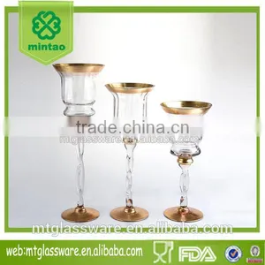 3-tier Long-stem Gold Glass Candle Holder for Christmas thumbnail-1