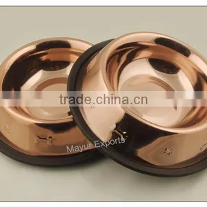 Stainless Steel Ankti-Skid Dog Bowl With Rose Gold Copper Finish thumbnail-1