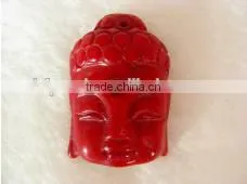 Wholesale 20-30mm Red Laughing Buddha Head Shape Natural Coral Pendant thumbnail-1