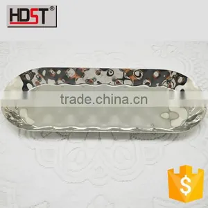 Oval Stainless Steel Fruit Dish Emboss Flower Display thumbnail-1