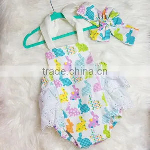 Easter Bunny Ruffle Romper Baby Girls Lace Boho Clothing Infant Toddlers Rabbit Romper thumbnail-1