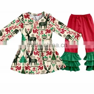 Fall Winter Snow Man Children's Long Sleeve Boutique Girl Clothing Set Baby Romper Outfits With Ruffle Pants Fast Delivery thumbnail-3