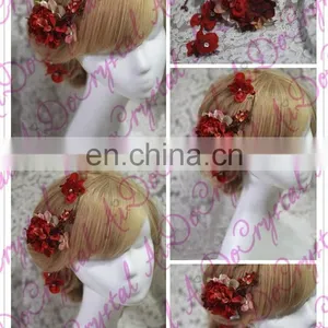 Aidocrystal Red Wedding Hairpiece Hair Flower Bridal Hair Clip Handmade Rhinestone Headpiece Hair Accessories thumbnail-2