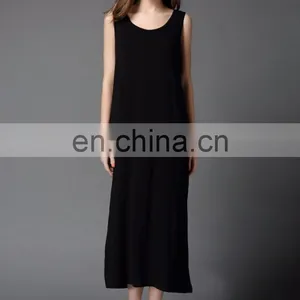 OEM Plain Color Modal Fabric Girls Slip Dress Women Casual Loose Shirt Basic Maxi Dress for Summer thumbnail-3