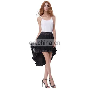 Belle Poque Vintage Retro Lace Satin Elastic Waist Asymmetrical High-Low Black Skirt BP000329-1 thumbnail-2
