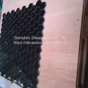 Elegant Nero Marquina Hexagon Floor Mosaic thumbnail-1