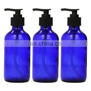 Professional Glass 8 oz Boston Round Bottle With BPA Free Dispensing Pump thumbnail-1