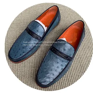 Genuine Full Shoes Ostrich Leather Cowhide Sole Hand-Sewn Slip-On Casual Men's Shoes Special Offer thumbnail-1
