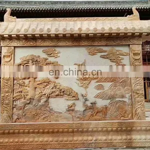 Colorful Jade Marble Carved Flower Stone Relief Decoration Panel For Interior Wall thumbnail-2