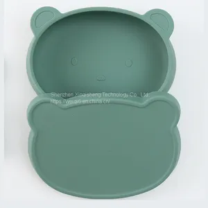Cute Animal Bear Kids Tableware Dinner Dish Feeding Plate With Lid Baby Silicone Tableware thumbnail-4