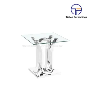 Minimalist Square End Table Restaurant Dining Table With Stainless Steel Legs thumbnail-1