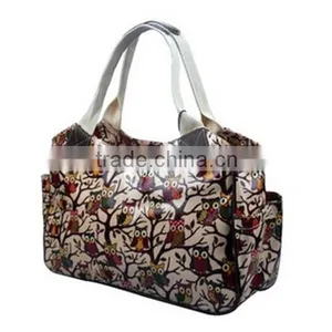 Custom Owl Pattern Oilcloth Tote Bags Lady Shopper Bag Owl Printed Tote Bag thumbnail-3