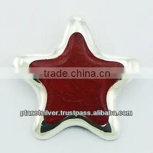 925 Sterling Silver Red Sponge Coral Star Inlay Pendant thumbnail-1