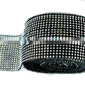 Highest Quality Elastic Rhinestone Rolls18 Rows Elastic Crystal Stone Trimming Mesh With Plastic Ribbon for DIY Decoration thumbnail-2