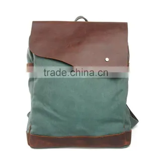 Casual Design Canvas and Genuine Leather Backpack,teenage School Backpack thumbnail-1