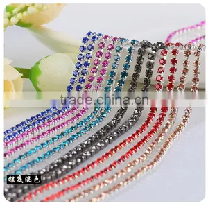 Colorful SS6 to SS38 Silver Plating Wholesales AAA Quality Shinny Close Crystal Cup Claw Rhinestone Chain for Jewelry Cheapest thumbnail-1