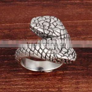 Christmas Men Gift Stainless Steel Jewelry Antique Silver Python Fake 18k Snake Ring thumbnail-3