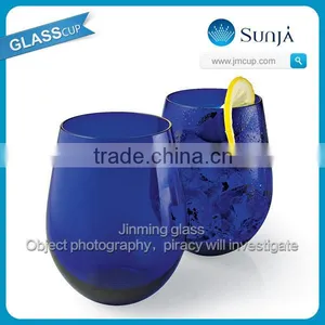 Wholesale OEM Stemless Wine Glass Icy Cocktail Glass Tumbler Blue Colored Stemless Tumbler thumbnail-1