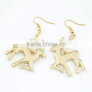 Chrismas Motif Ornaments New 2013 Promotion Crystal Gold Metal Alloy Elk Earring Wholesale Earring thumbnail-1