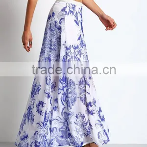 Garment Factory Women Print High Cutting Flowy Long Maxi Skirt 2016 thumbnail-3