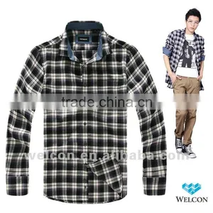 New 100% Cotton City Leisure Long Sleeve Classic Carbon Peaching Casual Plaid Fashion Shirts for Men thumbnail-1