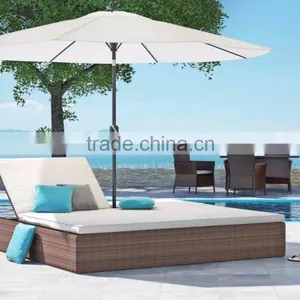 Wicker Rattan Outdoor Furniture Double Sun Lounger - Rattan Chaise Lounge thumbnail-1