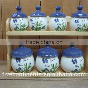 New Lavender Design Ceramic 7pcs Coffee Canisters Set With Wood thumbnail-1