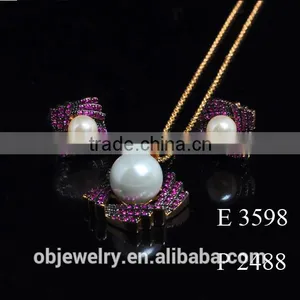 Fashion Dubai Gold Necklace Pendant With Earrings For Women/Pearls Earrings And Necklace thumbnail-2