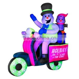 Newest Xmas Outdoor Decoration Inflatable Snowman on Motorcycle With Penguin thumbnail-1