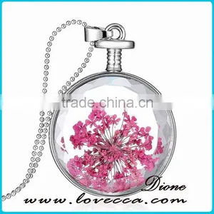 Gold Jewellery Design PINK Flower Glass Pendant Necklace for Women thumbnail-1