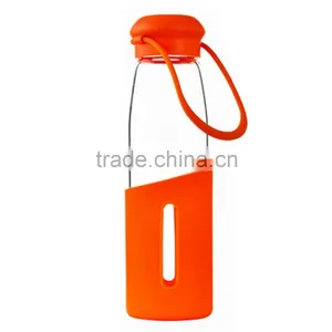 Cheap Logo Printed Green 500ml Glass Sport Water Bottle With Silicone Sleeve thumbnail-2