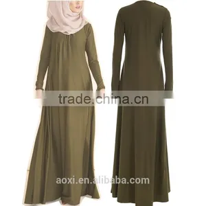 Fashion Vintage Plain Fabric Long Sleeve Bias Trim Muslim Women Long Dress thumbnail-6