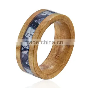 Real Wooden Jewelry Ring, Wooden Ring With Camouflage Inlay thumbnail-2