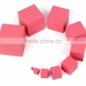 Preschool Kid Toy Wooden Montessori Pink Tower Set Made in China thumbnail-2