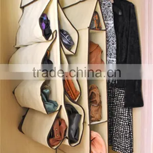 Sturdy Hanging Over the Door Shoe Organizer With 24 Large Mesh Pockets (Black) thumbnail-1