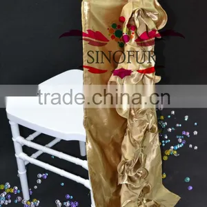 Gold Satin Wedding Ruffled Chair Cover thumbnail-1